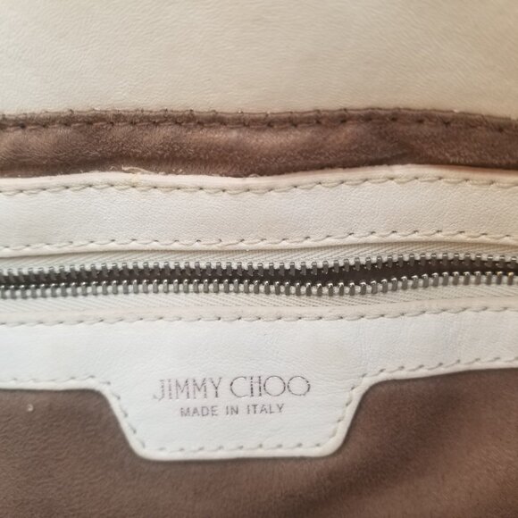 Jimmy Choo Tote Bag Cream Color Leather Star Studded Purse - Picture 11 of 12